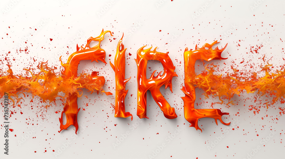 Poster 3d letter fire in falling orange on a white background