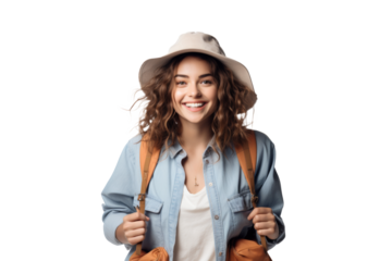 Smiling woman ready for adventure against transparent background