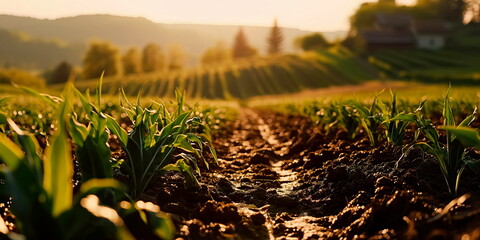 farmers adopting sustainable and eco-friendly practices during spring planting, focusing on environmental consciousness. Generative ai