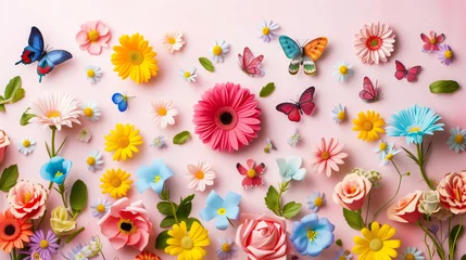 Muurstickers A background of beautiful different flowers © Alina Zavhorodnii