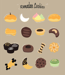 Assorted Ramadan Cookies Vector Illustration.