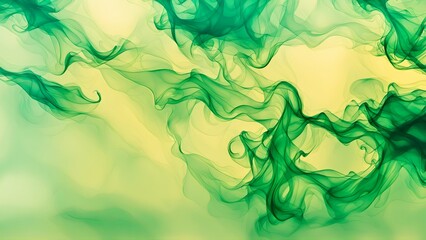 Abstract Banner Texture with Green and Yellow Ink Dissolving in Water
