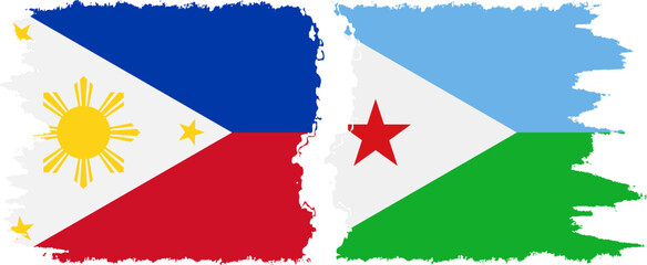 Djibouti and Philippines grunge flags connection vector