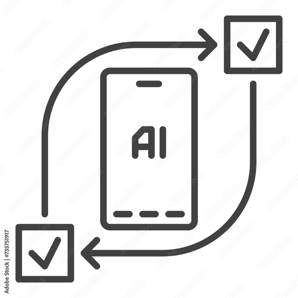Poster ai technology in smartphone vector artificial intelligence thin line icon or design element
