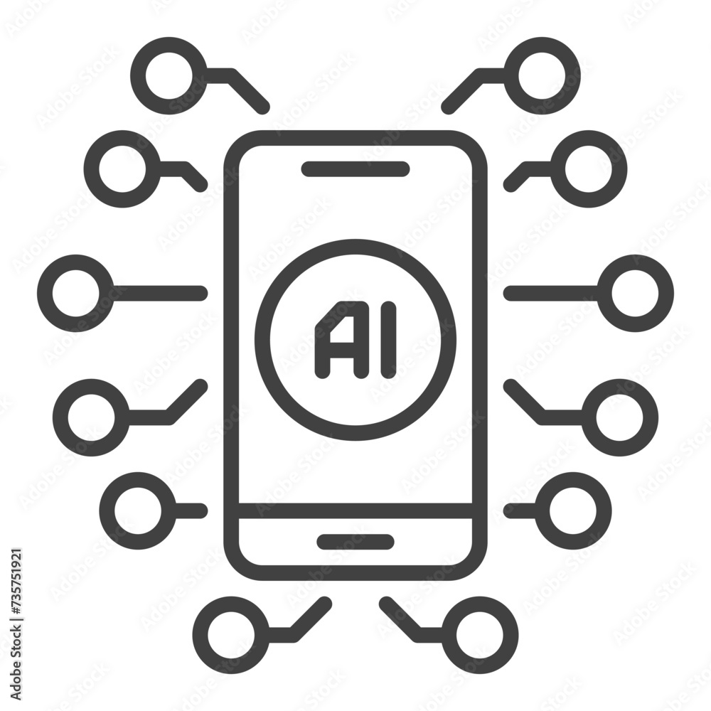 Poster artificial intelligence in smart phone vector ai in mobile device icon or symbol in thin line style