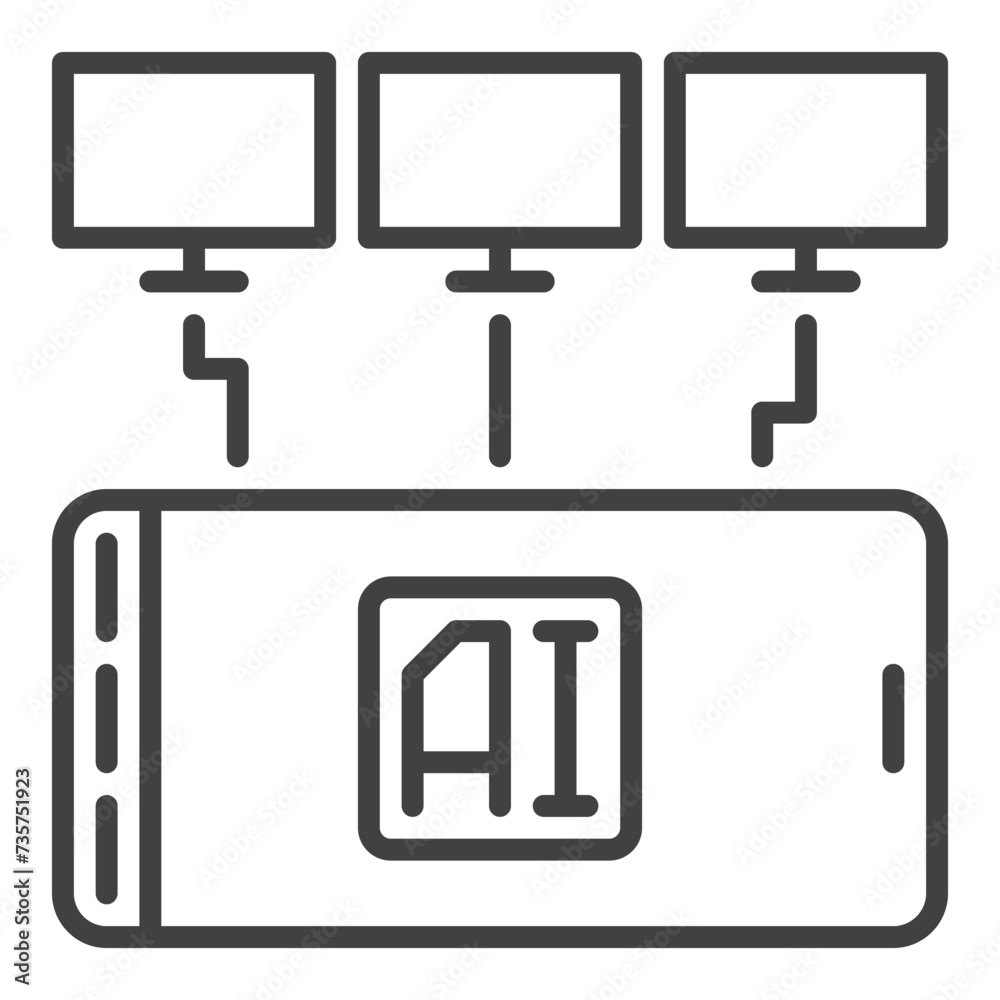 Poster computers with artificial intelligence smartphone vector ai technology outline icon or design elemen