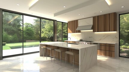 Modern Organic Kitchen Design Featuring Streamlined Aesthetics and Progressive Color Highlights