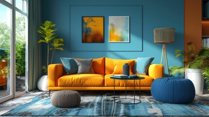Interior design transformation, bold color blocks, Progressive palettes