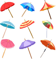 beach umbrella set cartoon vector illustration