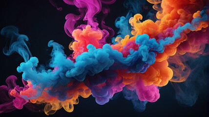 Colorful smoke clouds on black background