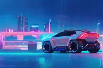 cyber car in futuristic city