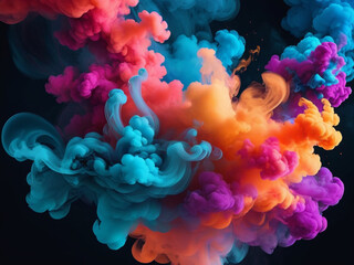 Colorful smoke clouds on black background