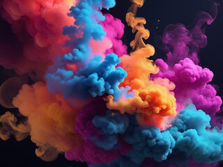Colorful smoke clouds on black background