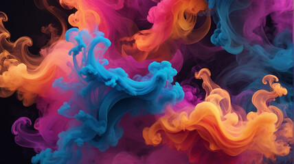 Colorful smoke clouds on black background