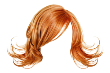 Stylish hair wig with trendy design isolated on background, front view, fashionable hairstyle concept.