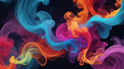 Colorful smoke clouds on black background