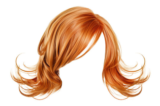 Stylish hair wig with trendy design isolated on background, front view, fashionable hairstyle concept.