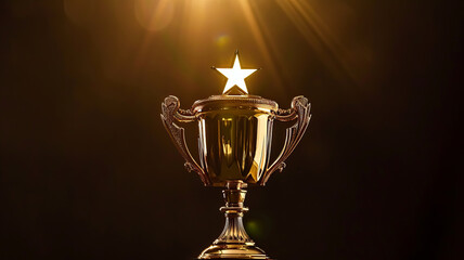 Fototapeta na wymiar A radiant trophy topped with a star, symbolizing the pinnacle of success and achievement AI Generative.