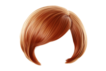 Stylish hair wig with trendy design isolated on background, front view, fashionable hairstyle concept.