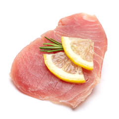 Fresh tuna Fish steak isolated on a white background