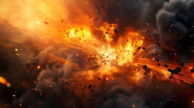 Powerful Explosion with Bright Smoke and Flames