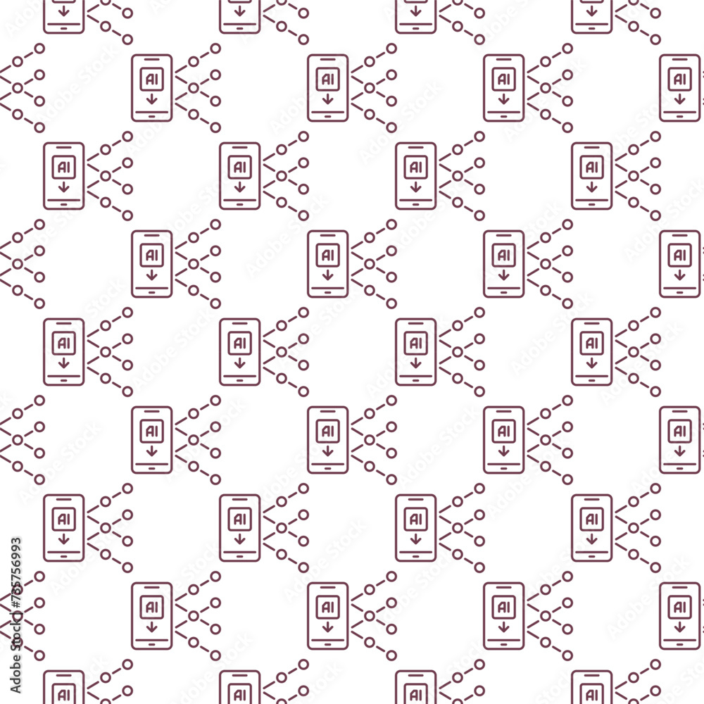Poster ai - artificial intelligence in smartphone vector mobile technology seamless pattern in thin line st