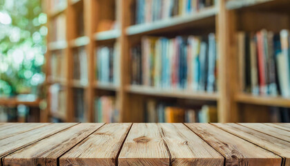Wooden tree with books on blur background of library with bookshelf. Flawless
