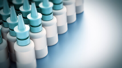 Generic nasal spray bottles ina row. 3D illustration - obrazy, fototapety, plakaty