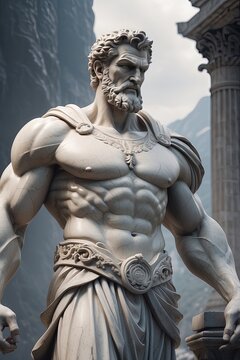 Statue of ancient roman warrior. 3d king man sculpture. Generative AI.