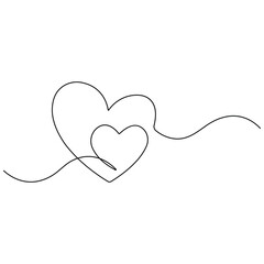 Valentines day heart shape continuous single line art drawing outline vector 