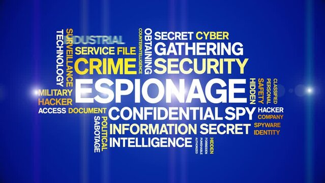 Espionage animated word cloud;text design animation tag kinetic typography seamless loop.