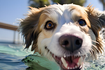 a picture of a dog playing in the swimming pool with its owner. Generative AI