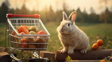 Rolgordijnen Shopping cart with bunny © Cybonad
