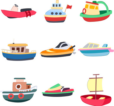 boat toy set cartoon vector illustration