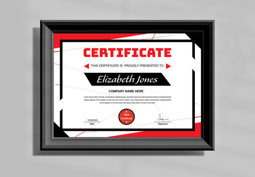 Certificate Layout With Red And Black Accents