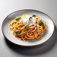 Delicious spaghetti served on a white plate