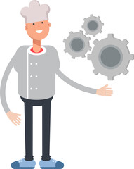 Chef Character Holding Gears

