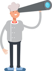 Chef Character Using Binoculars
