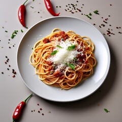 Delicious spaghetti served on a white plate