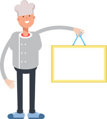 Chef Character Holding Blank Signage
