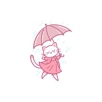 cat dancing in the rain wear umbrella