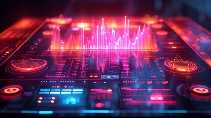 Advanced digital interface with glowing red and blue graphics