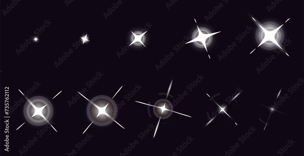 Wall mural game shine effect animation. cartoon 2d sprite movement for ui game asset, firecracker sparkle dust 