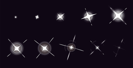 Game shine effect animation. Cartoon 2D sprite movement for UI game asset, firecracker sparkle dust glimmer light. Vector night light effect © Tartila