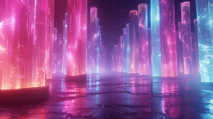 Obraz premium Ethereal pink and blue glowing forest of light