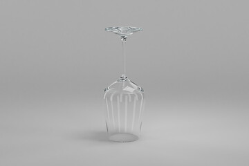 upside down wine glass standing on clean surface isolated on infinite background; 3D rednering
