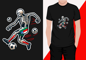 Fototapeta na wymiar Soccer skeleton vector t-shirt design, skeleton playing soccer vintage illustration