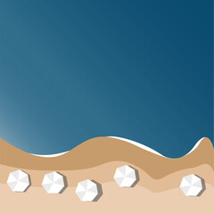 Beautiful turquoise sea and catamarans. Beach with sun umbrellas. Aerial view.