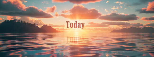 Today banner with sunrise over the sea with word Today written in middle