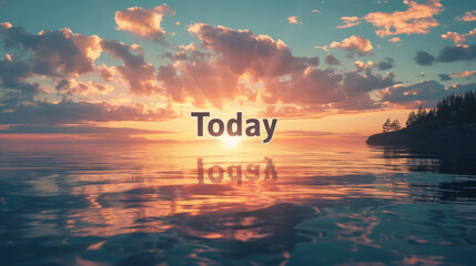 Today background with sunrise over the sea with word Today written in middle